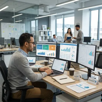Advertising strategist reviewing campaign performance