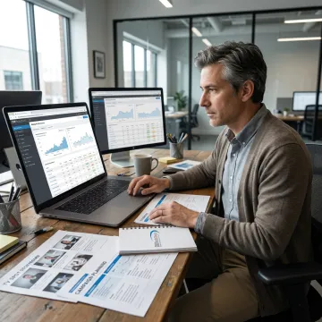 Advertising strategist reviewing campaign performance