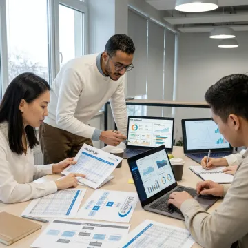 Marketing team reviewing campaign performance dashboards