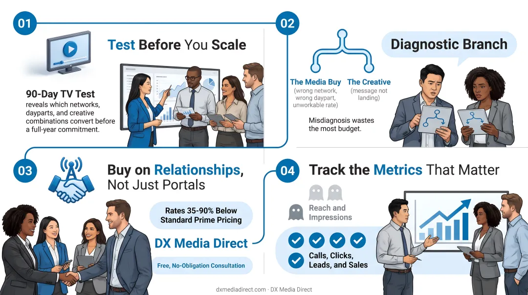 DX Media Direct team negotiating television network media buying deals