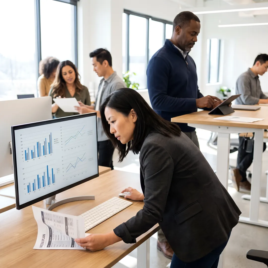 Advertising strategist reviewing campaign performance