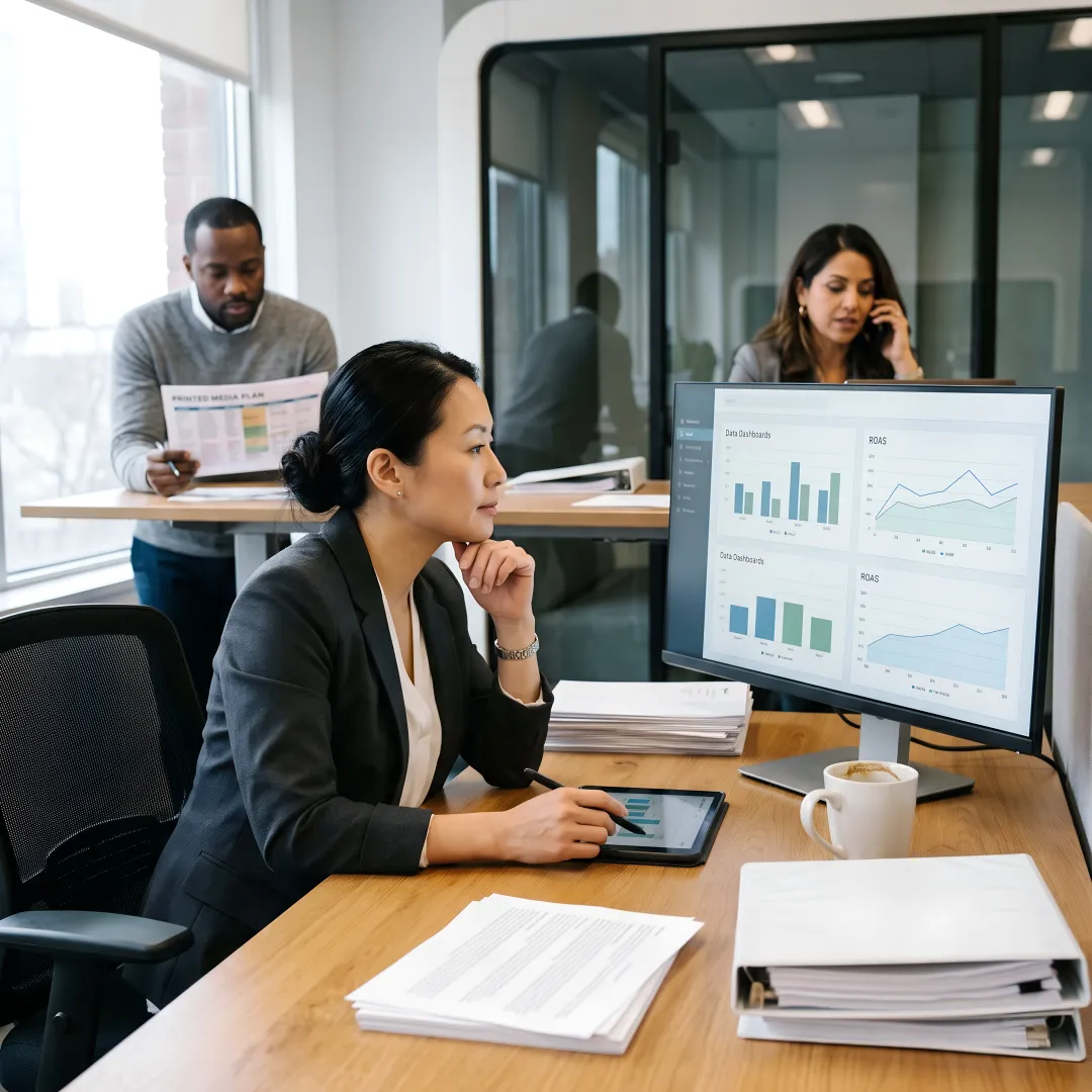 Marketing strategist reviewing campaign performance