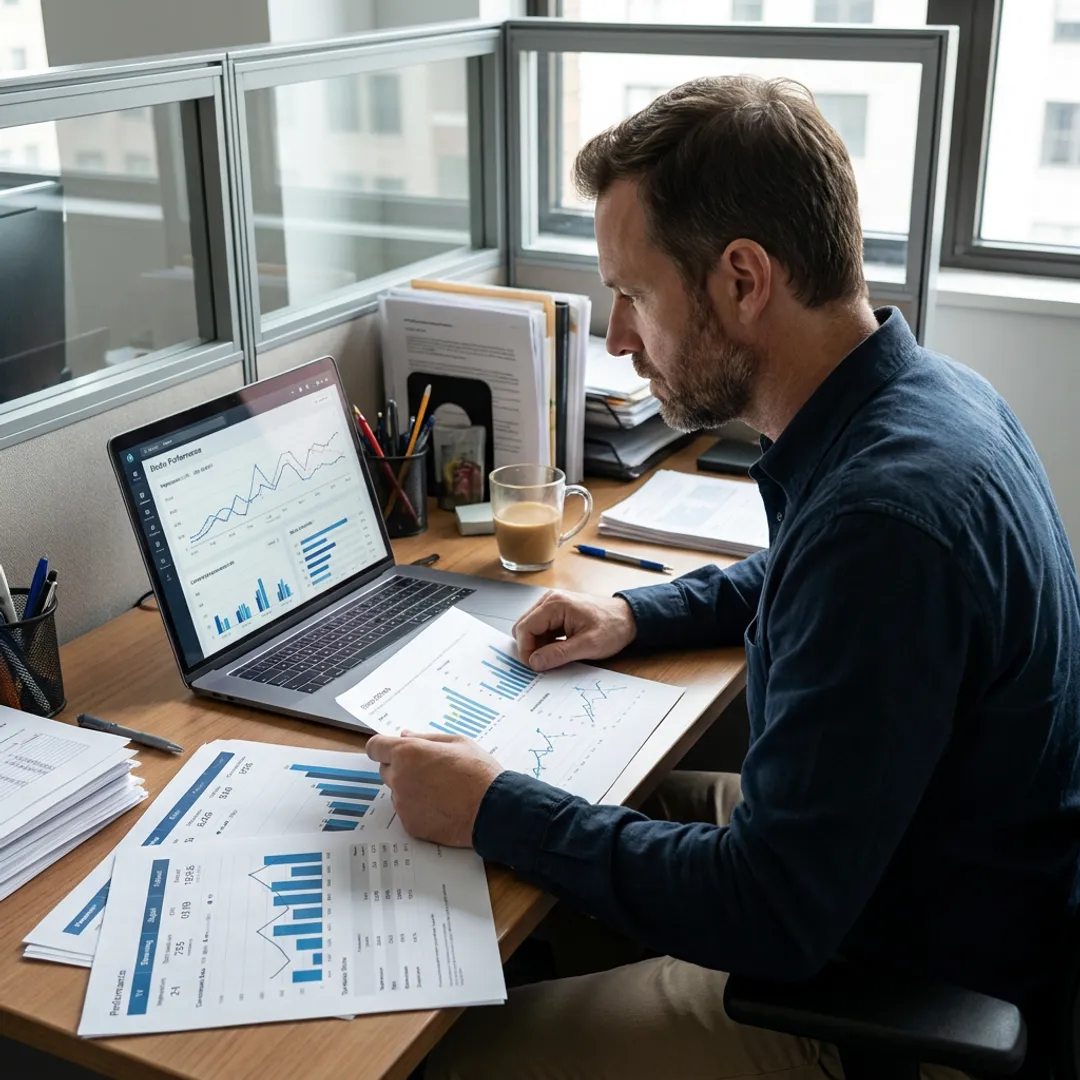 Media buyer planning a multichannel advertising campaign