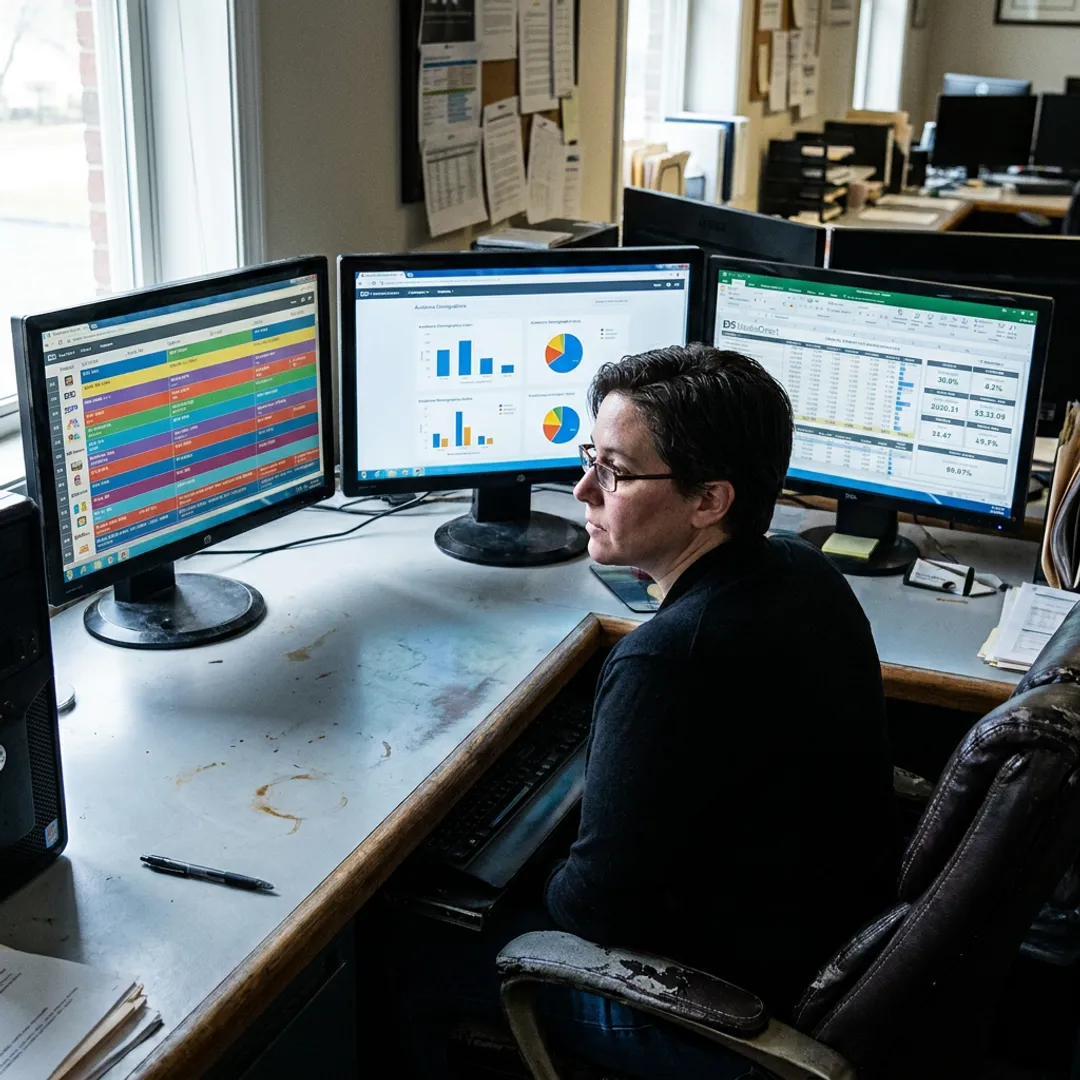 Media strategist analyzing advertising results