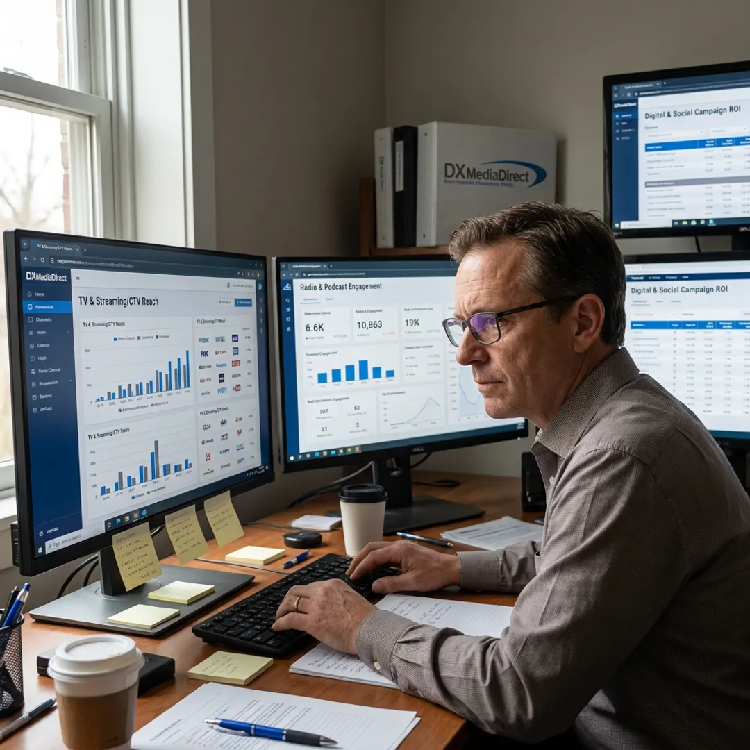 Media strategist comparing cross-channel campaign results