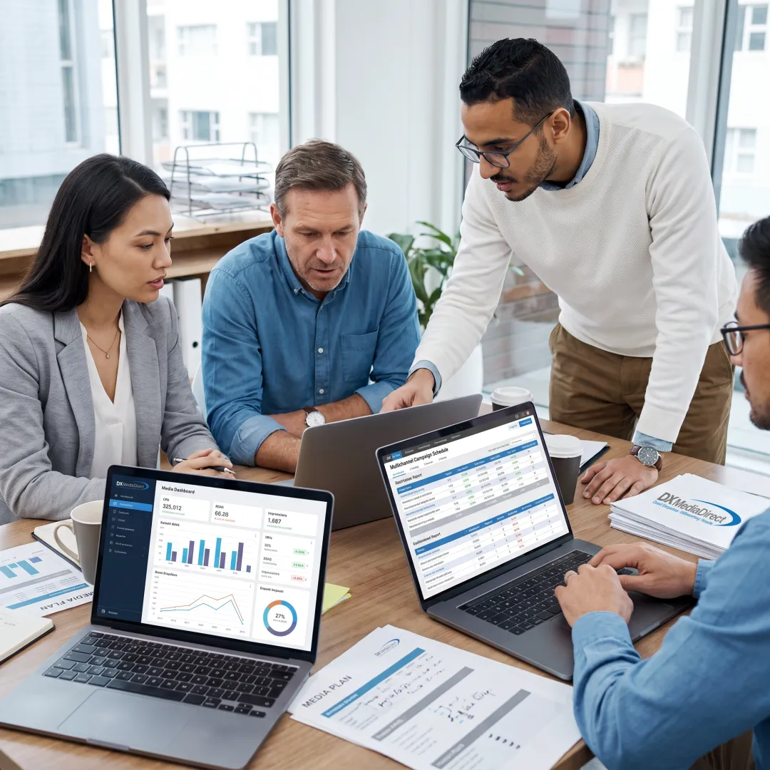 Advertising team analysing campaign performance