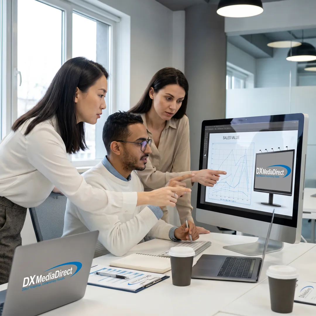 Advertising team reviewing outdoor campaign
