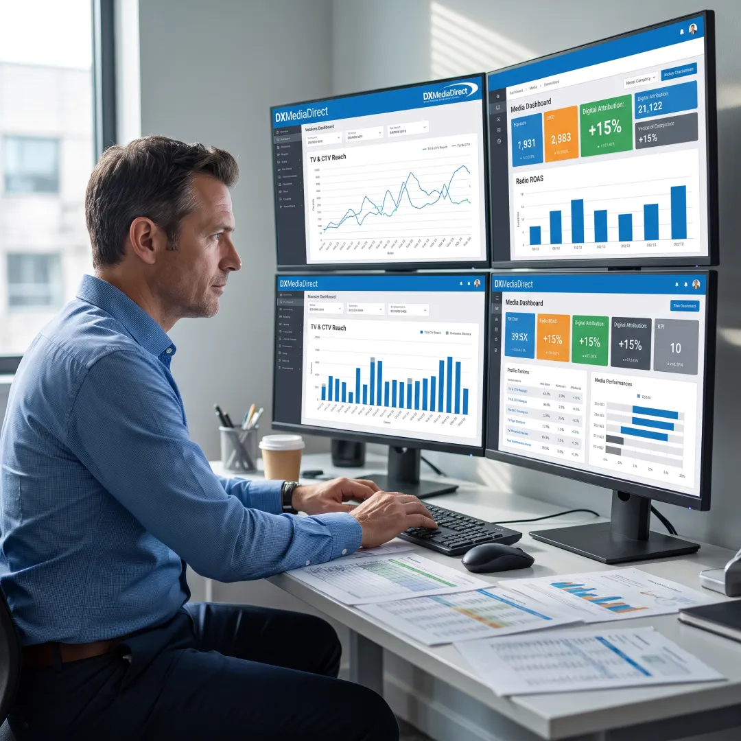 Media planner analyzing advertising performance reports