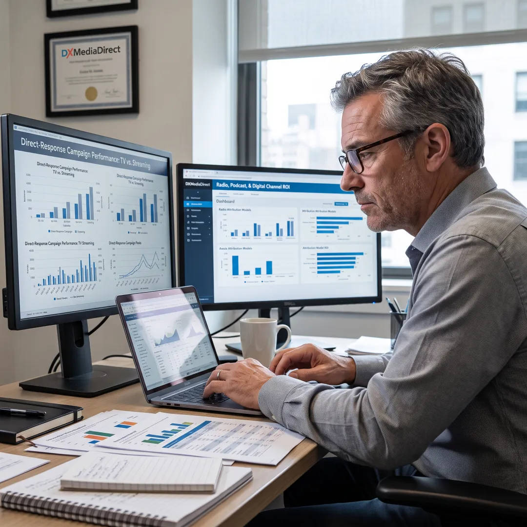 Media planner analyzing advertising campaign data