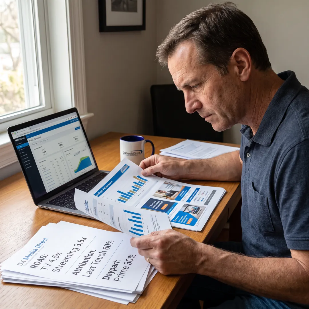 Advertising professional analyzing campaign performance data