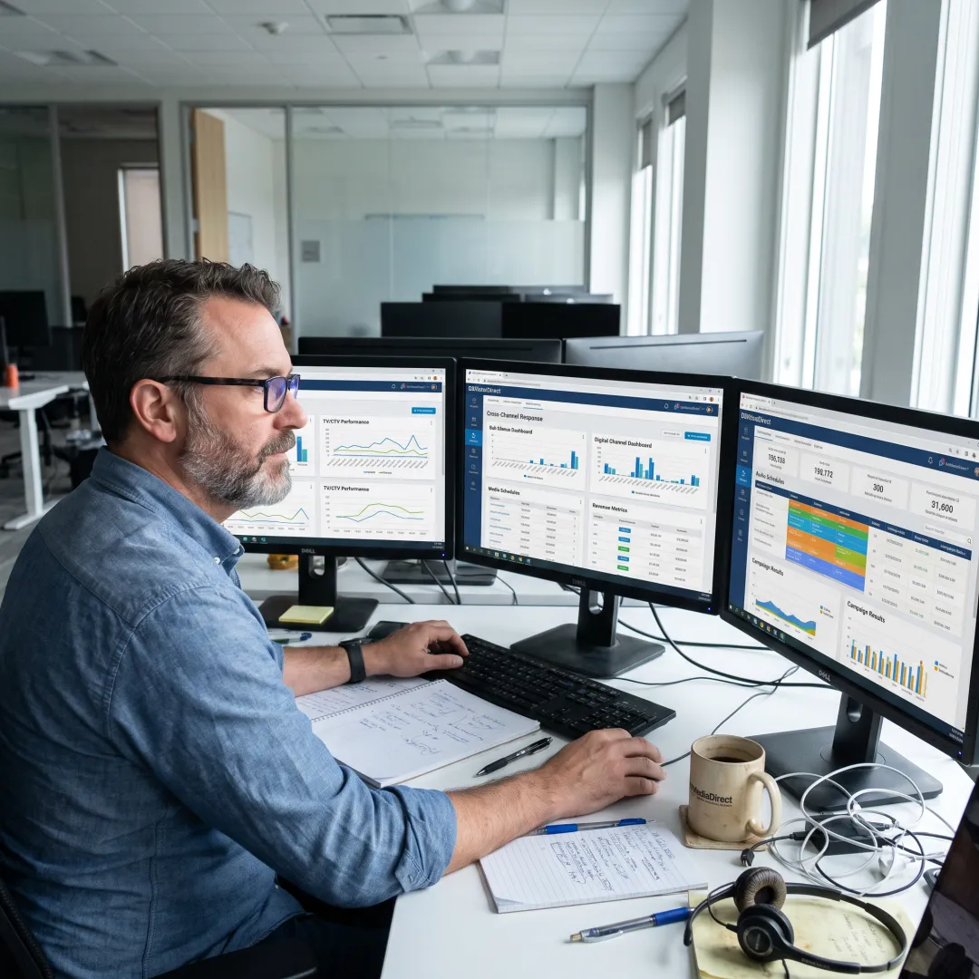 Media strategist analyzing campaign results