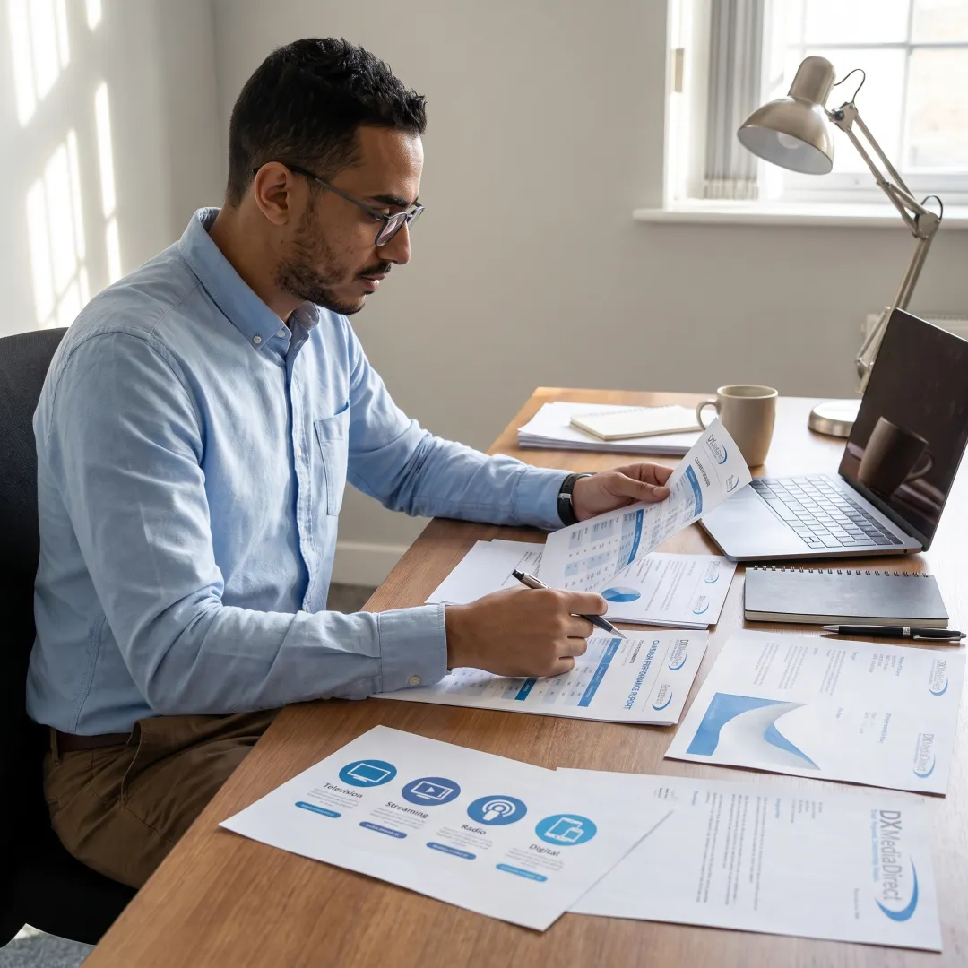 Media strategist planning a multichannel advertising campaign