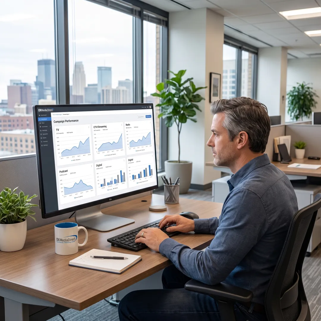Advertising strategist reviewing a multichannel campaign