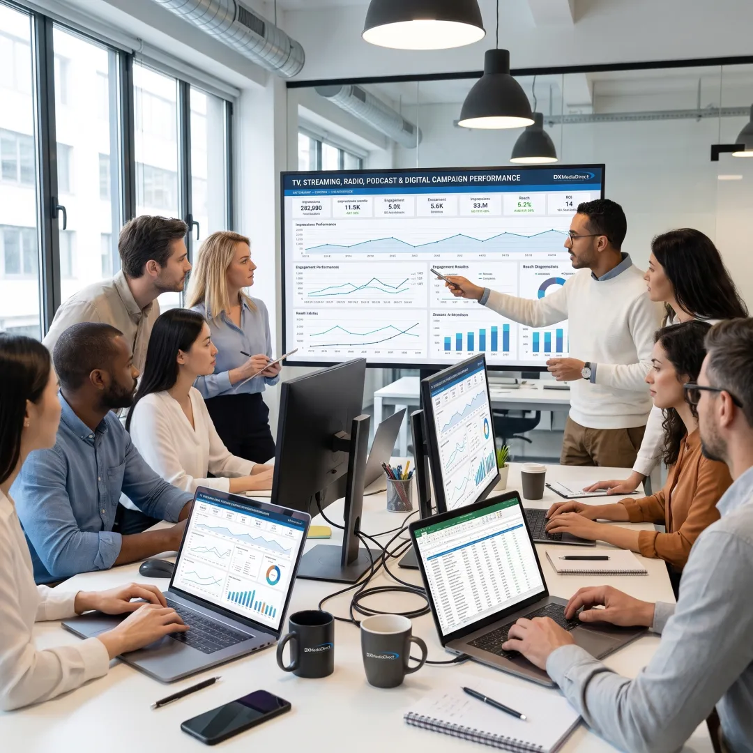 Advertising team reviewing a multichannel campaign