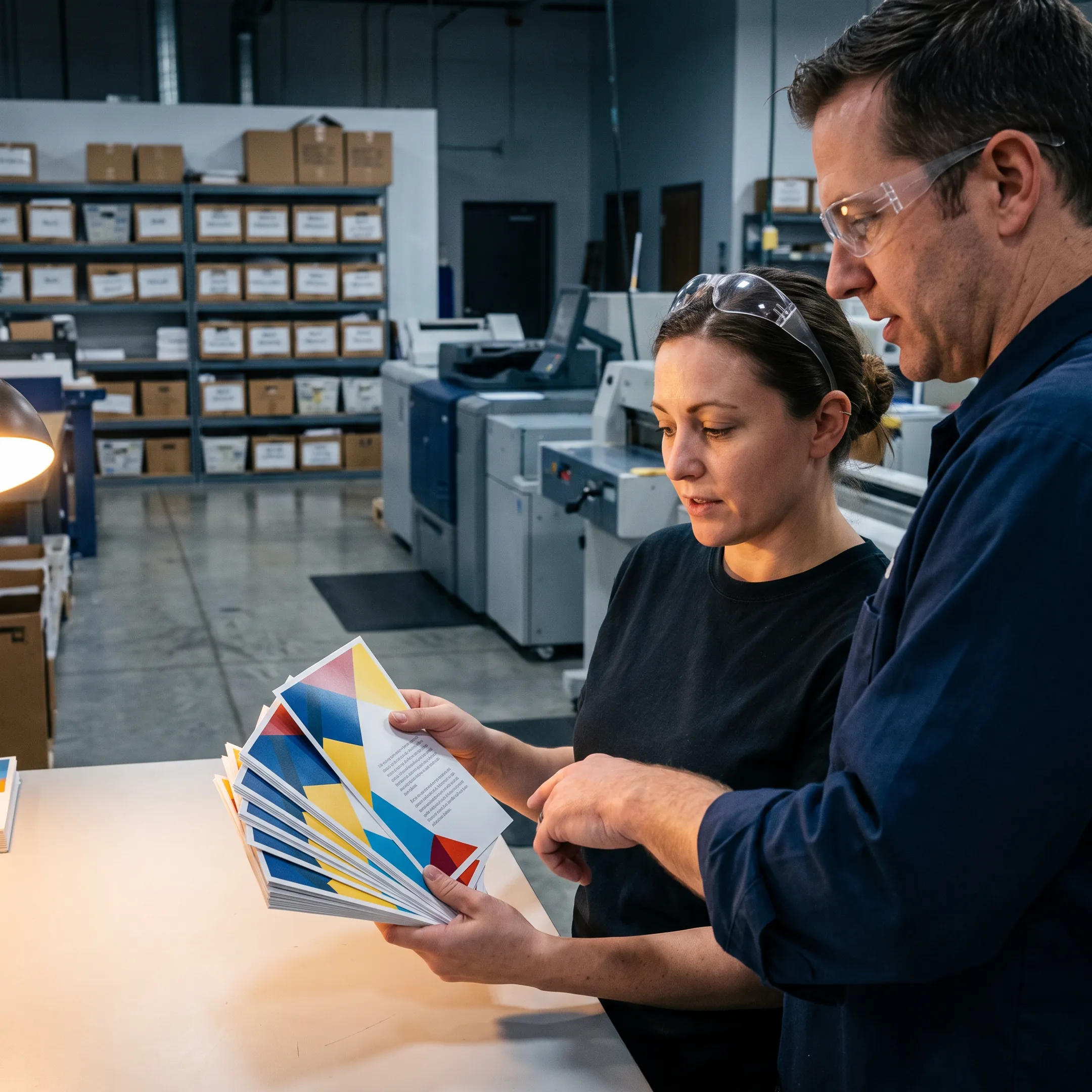 Printed postcards moving through commercial production
