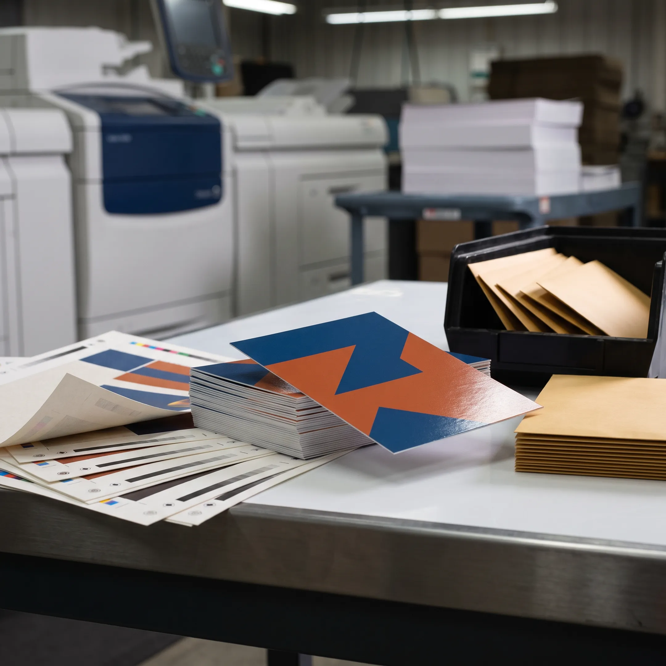 Printed custom postcards arranged for a direct mail campaign