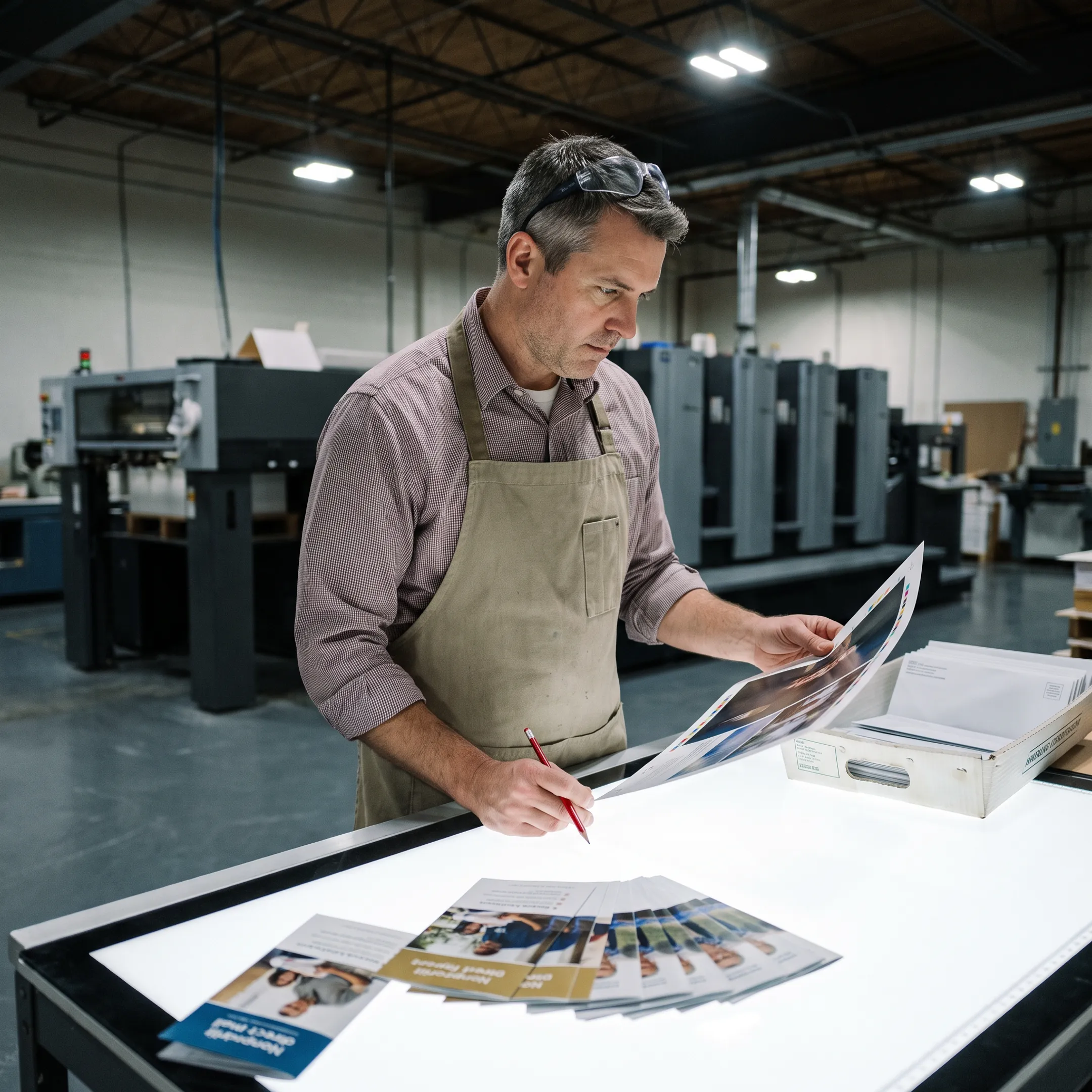 Print professional reviewing nonprofit direct mail and brochure materials