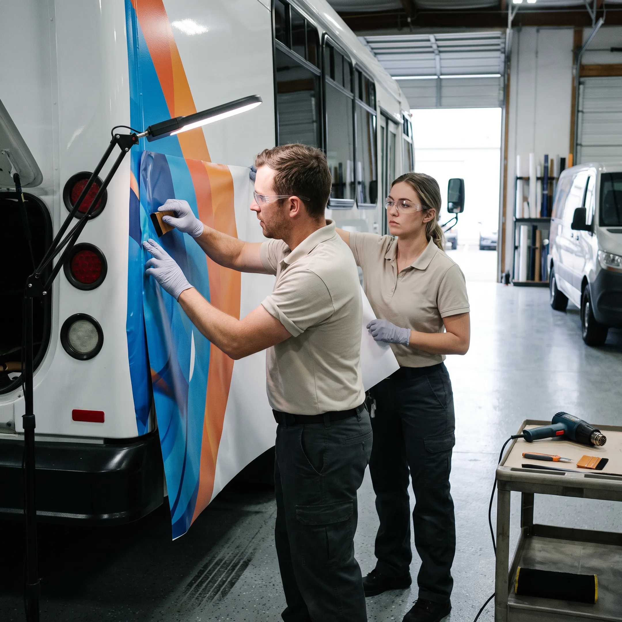 Custom Vinyl Bus Wrap Installation