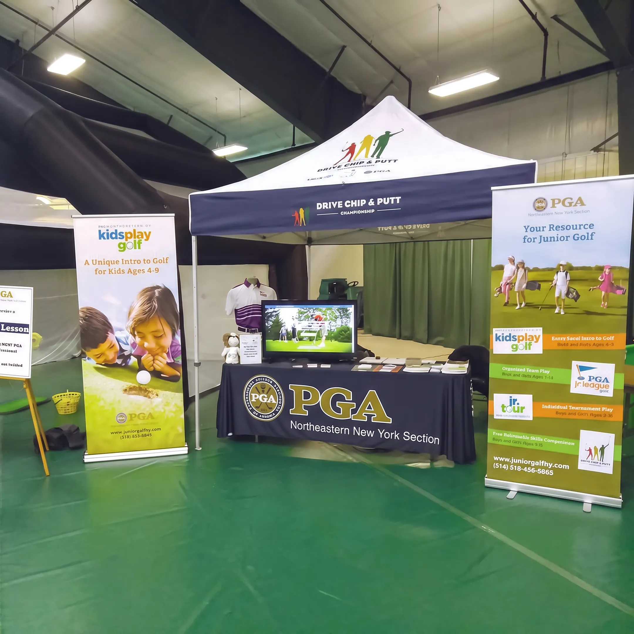 Printed fabric banner installed at a branded trade show display