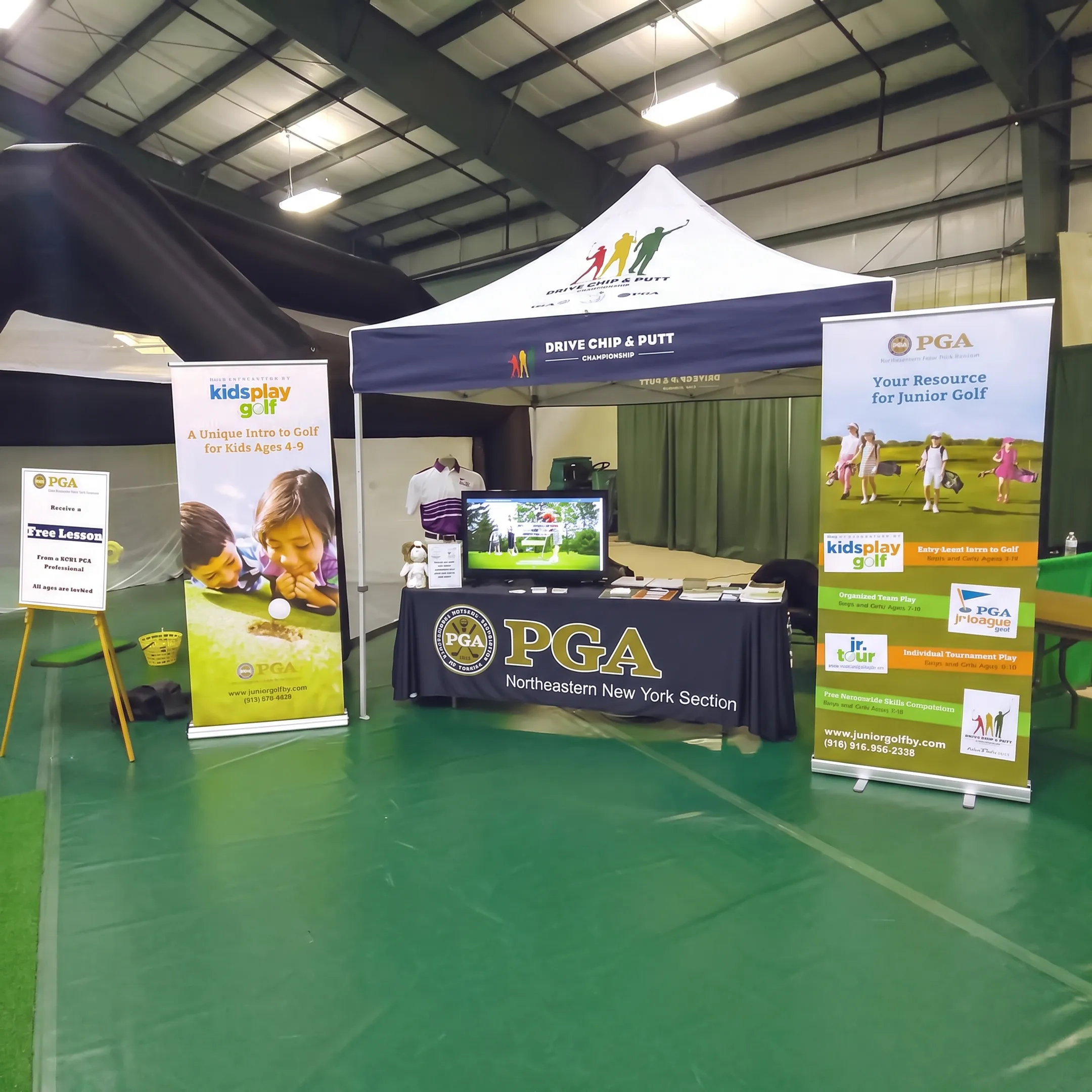Custom printed fabric backdrop displayed at a branded event space