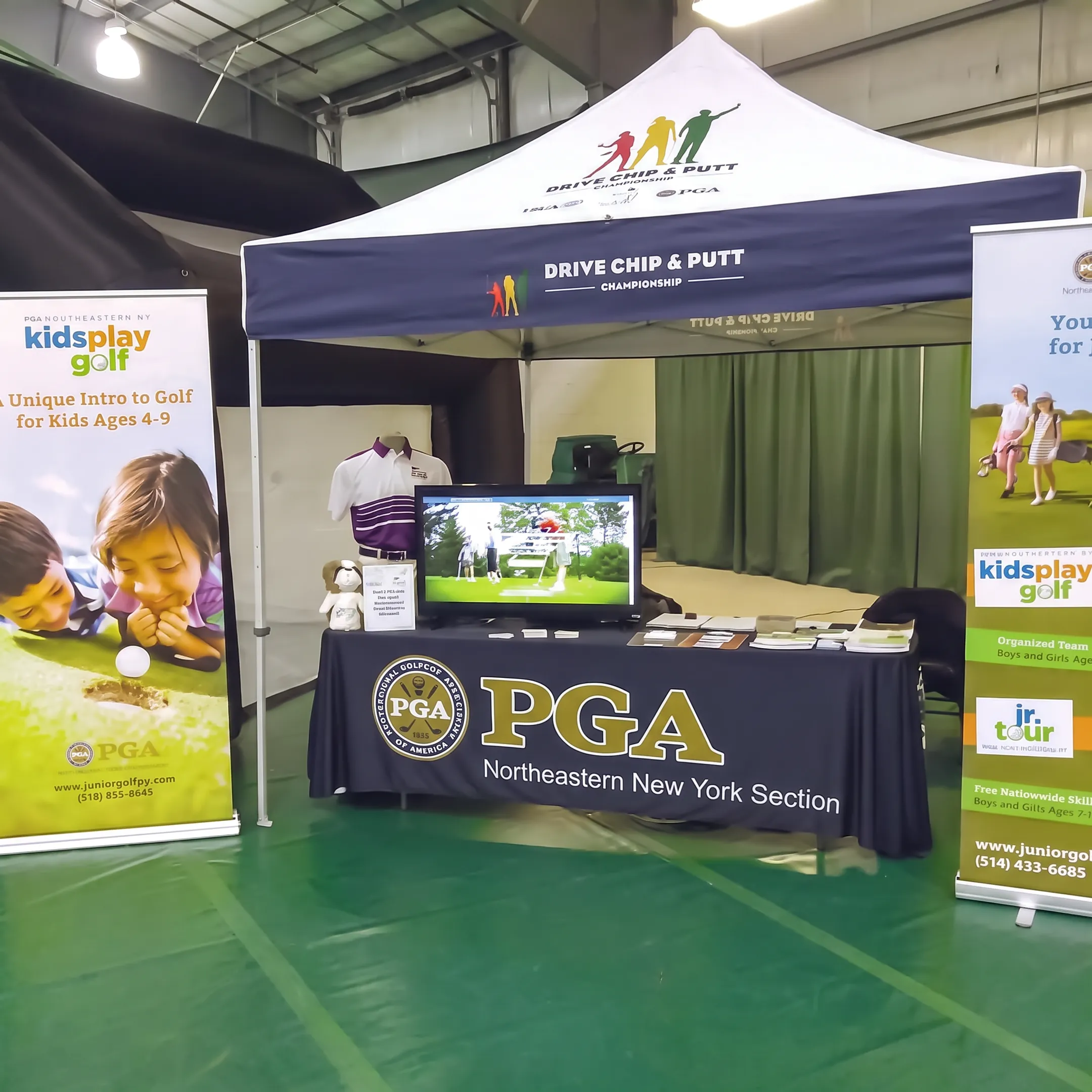 Professionally printed fabric backdrop installed for a branded presentation