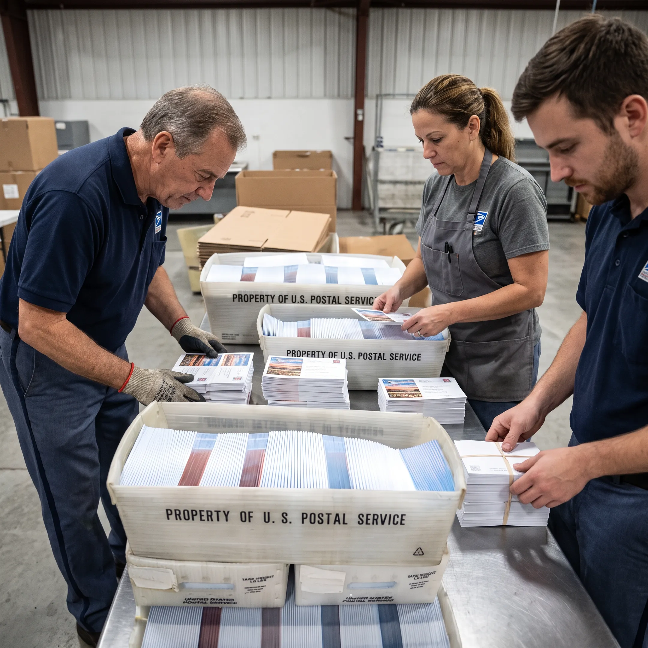 Printed direct mail campaign being prepared for USPS fulfillment