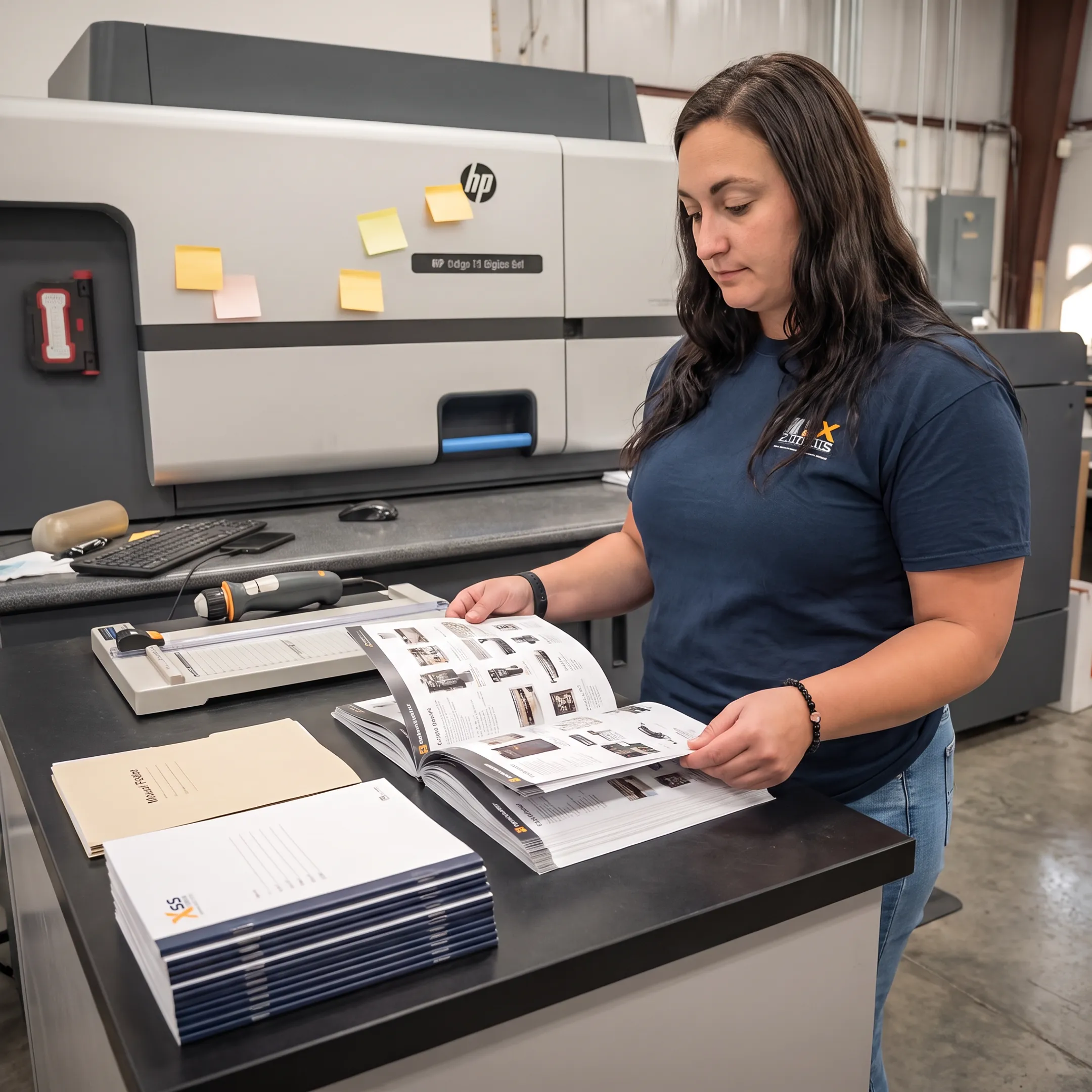 Catalog pages being inspected during commercial print production