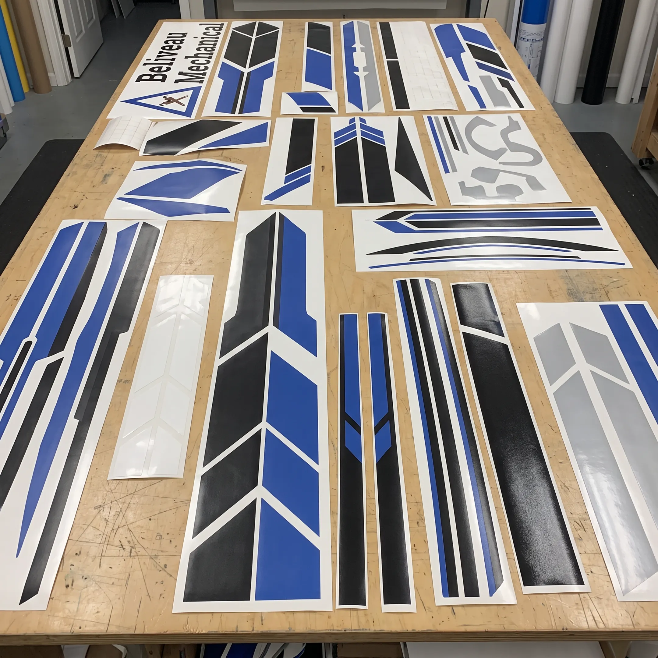 Printed custom decals and branded graphics prepared for installation