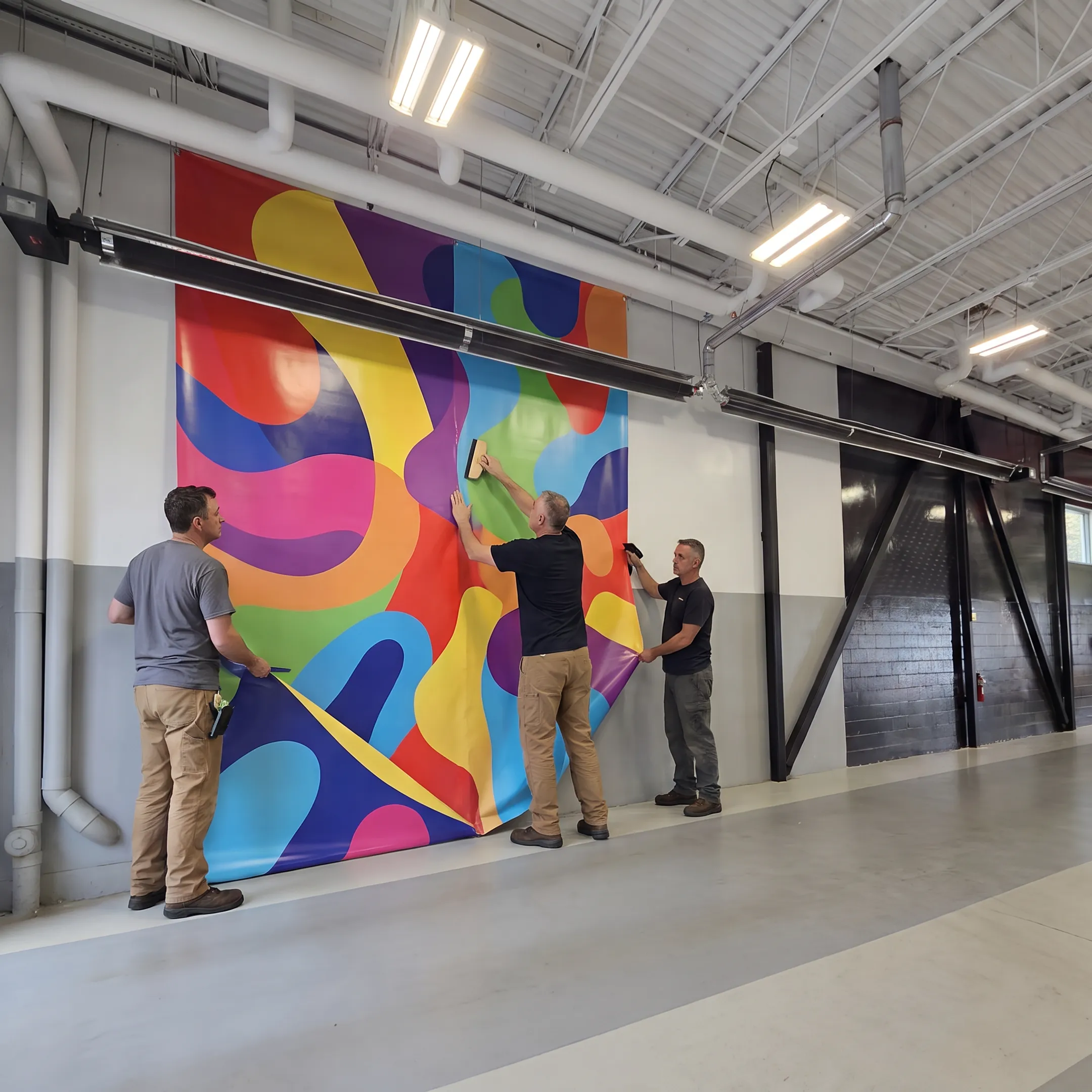 Large format printed banner and signage installation for a commercial business