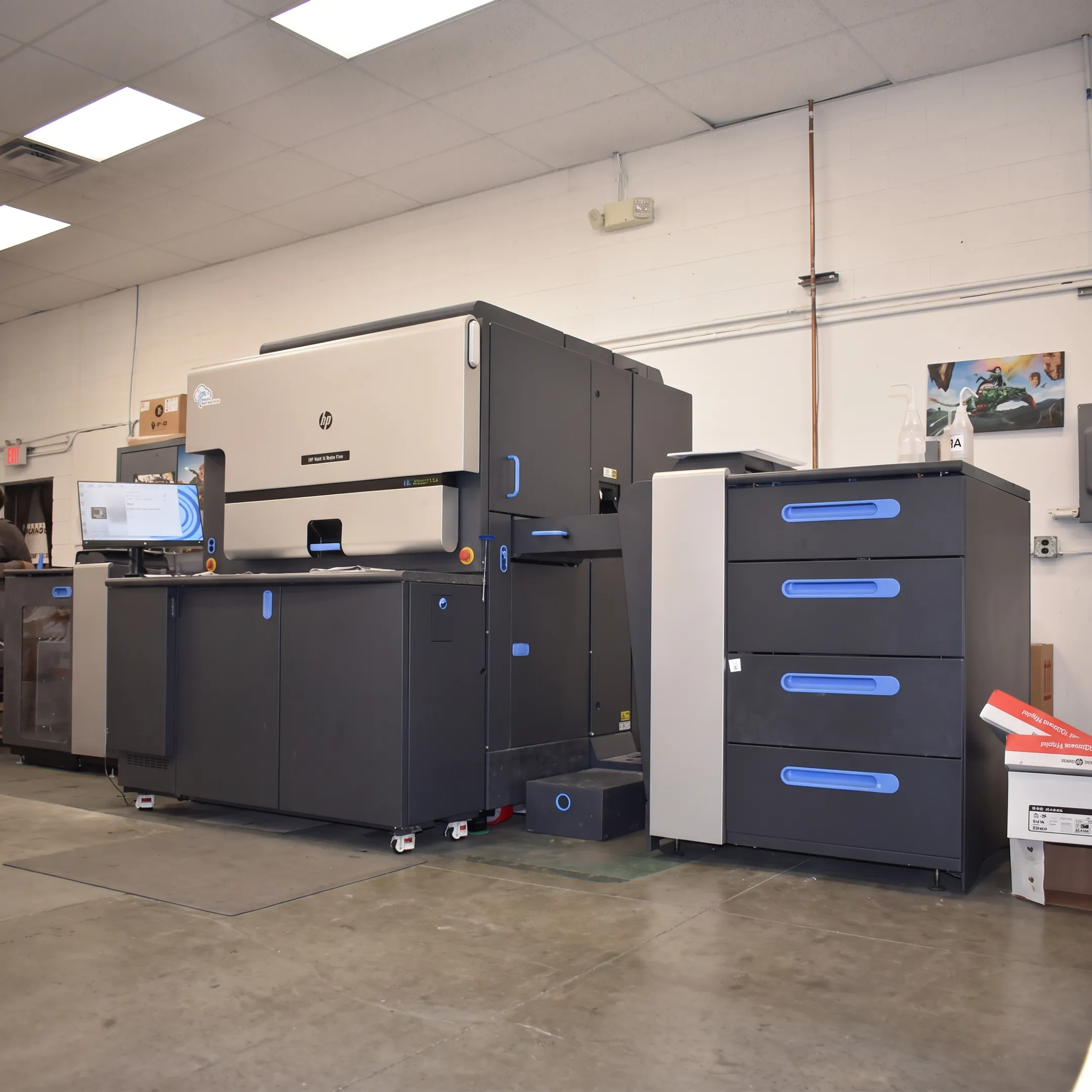 Printed invoices being prepared for mailing by a professional production team