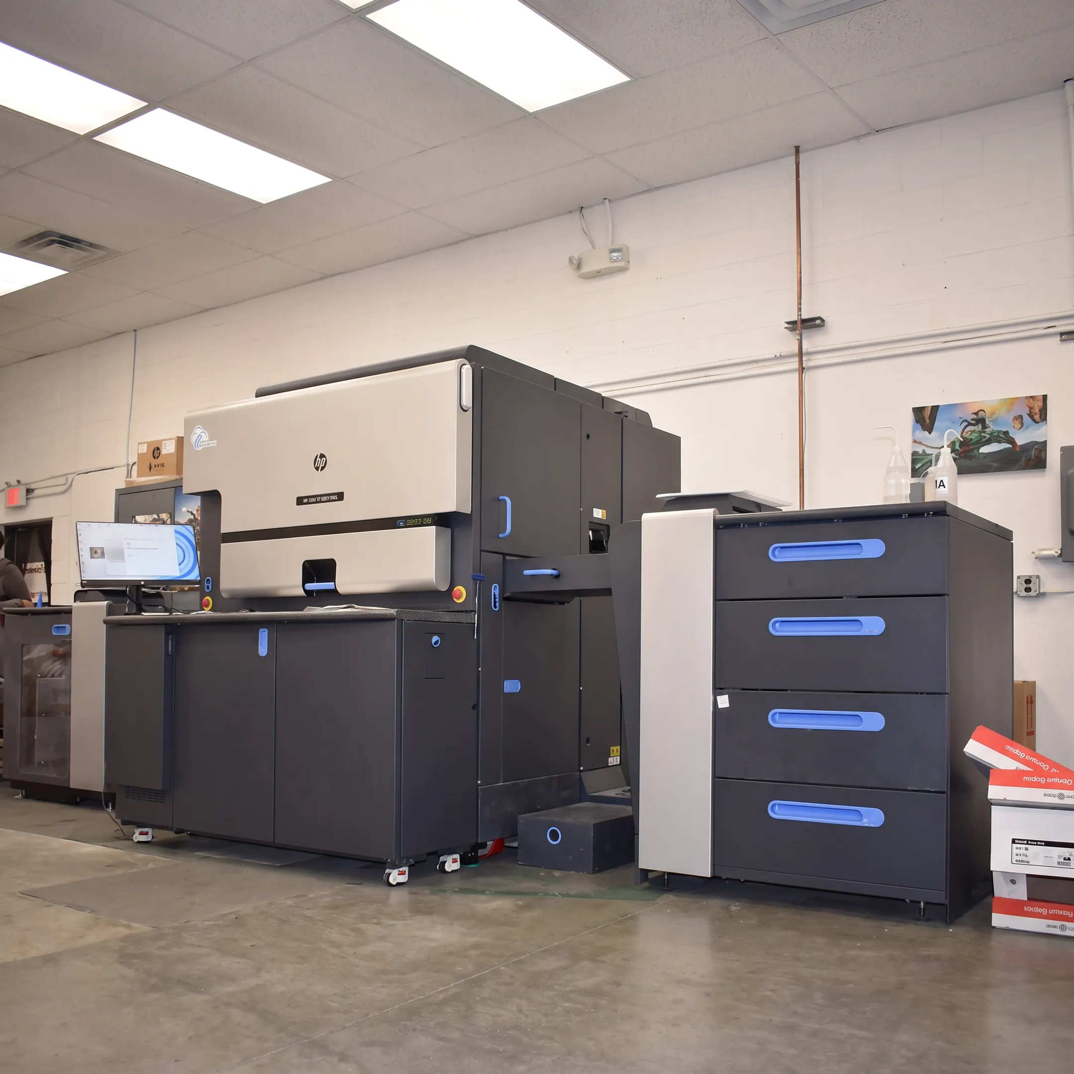 Health care print materials moving through commercial printing and finishing production