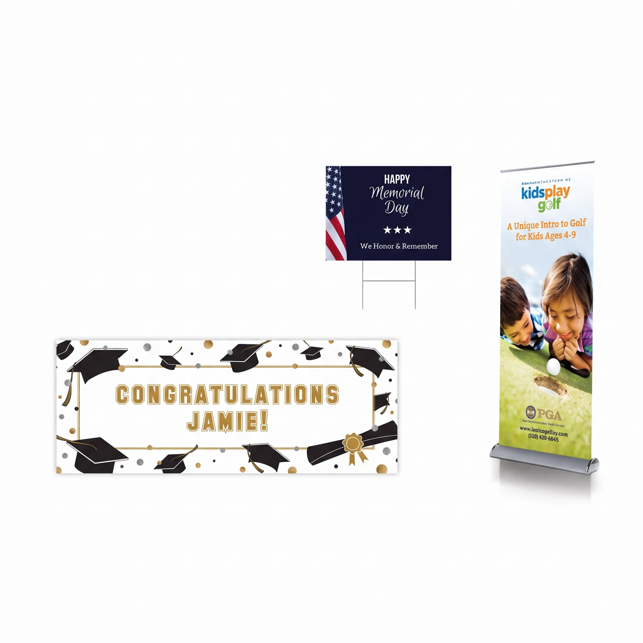 Large format printed banners and branded signage installed in a commercial space
