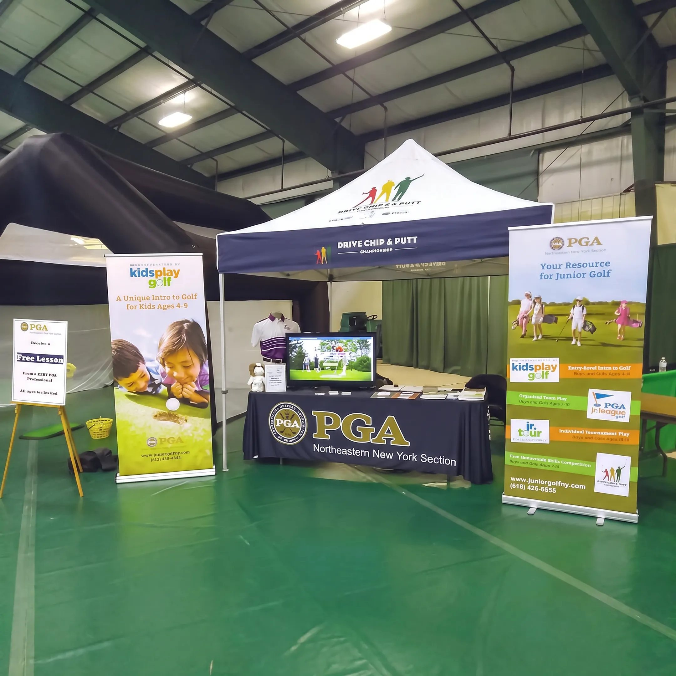 Printed marketing materials and large-format graphics prepared for a business campaign
