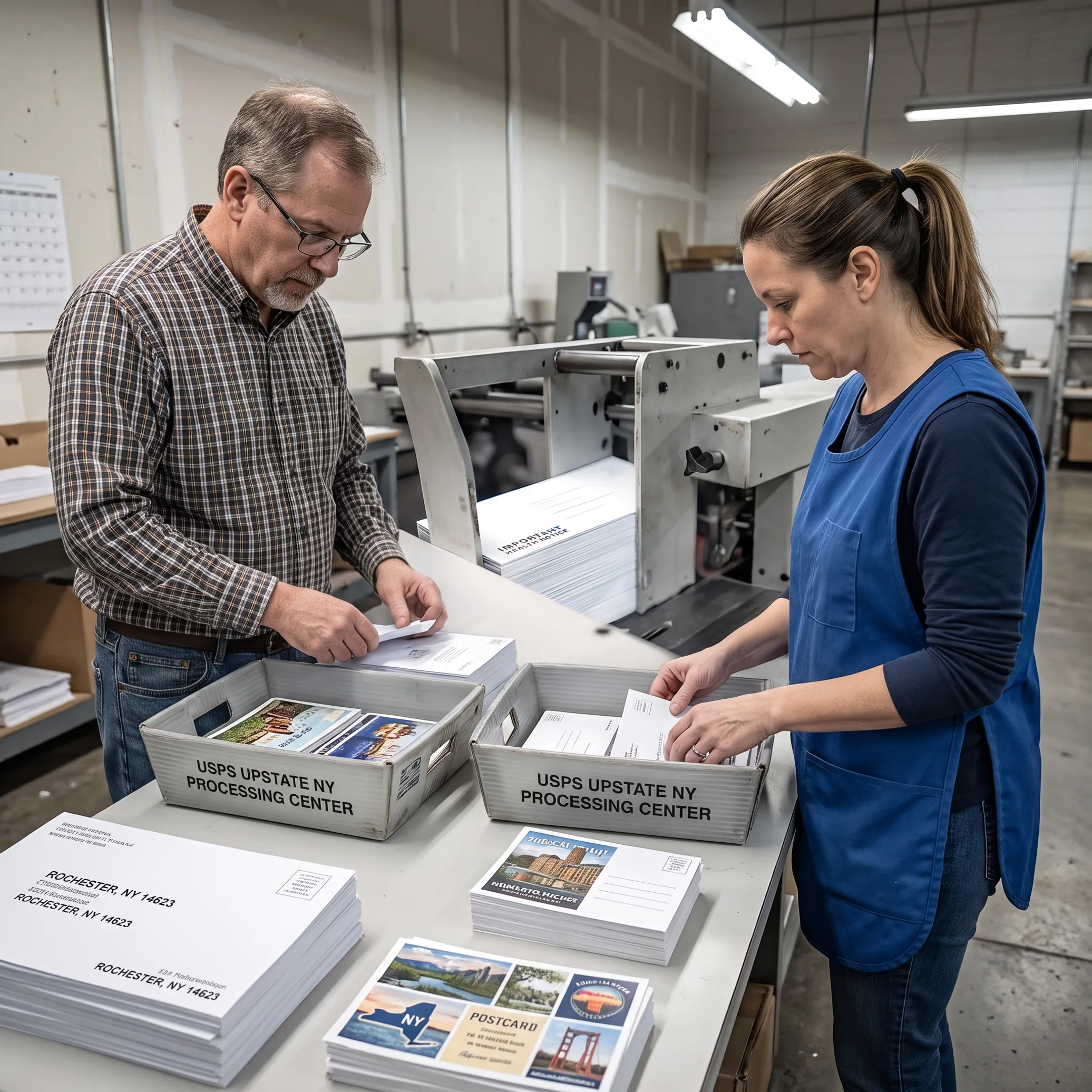 Small business direct mail campaign being prepared for USPS delivery