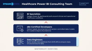 Three-tier Power BI healthcare consulting team stack data engineers dbt developers BI specialists