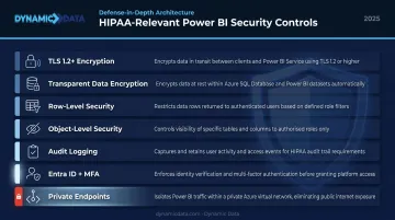 Power BI HIPAA security controls layered architecture seven-control breakdown infographic
