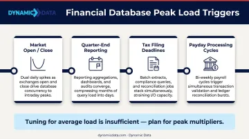 Financial database peak load triggers and capacity planning multiplier events calendar