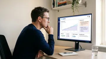 Business analyst viewing predictive AI forecasts and anomaly alerts inside BI dashboard