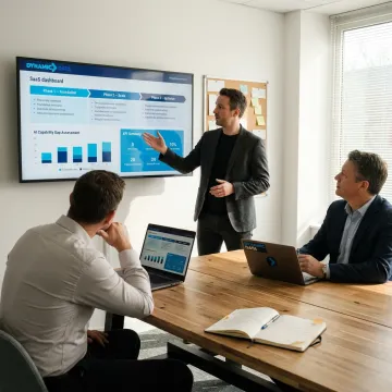 AI strategy consultant presenting roadmap and readiness findings