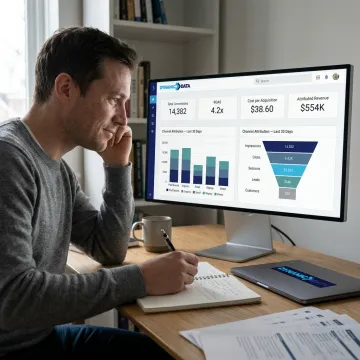 Analyst reviewing digital marketing performance dashboard