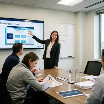 Consultant presenting a master data governance strategy