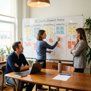 Consulting team mapping AI implementation steps