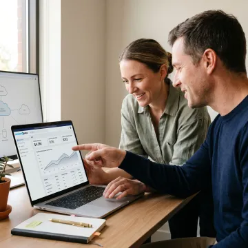 Data consultants reviewing banking analytics dashboards