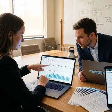 Modern data architecture team reviewing dashboards