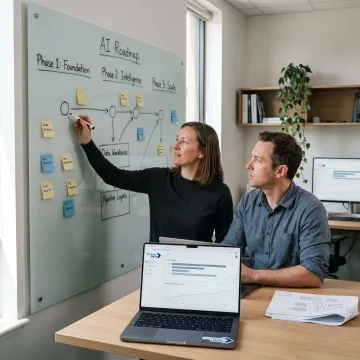 Consultants mapping an AI implementation roadmap