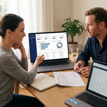 Data governance consultants reviewing dashboards