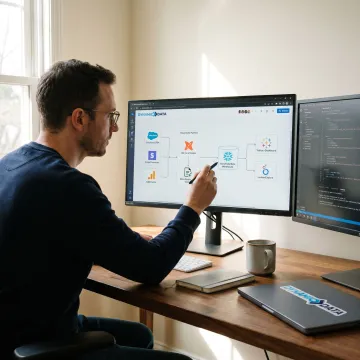 Consultant mapping a data integration workflow