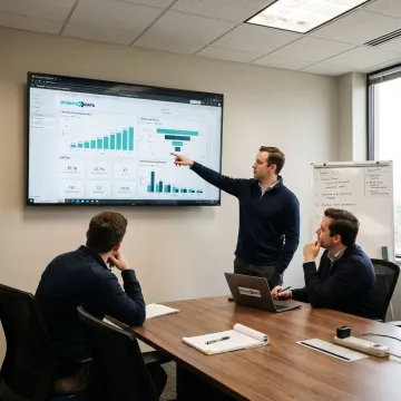 Power BI consultant reviewing dashboards with a Houston business team