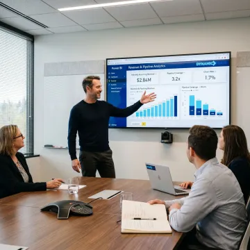 Power BI consultant reviewing dashboards with a business team