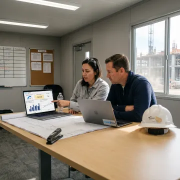 Construction team reviewing BI dashboards in San Diego